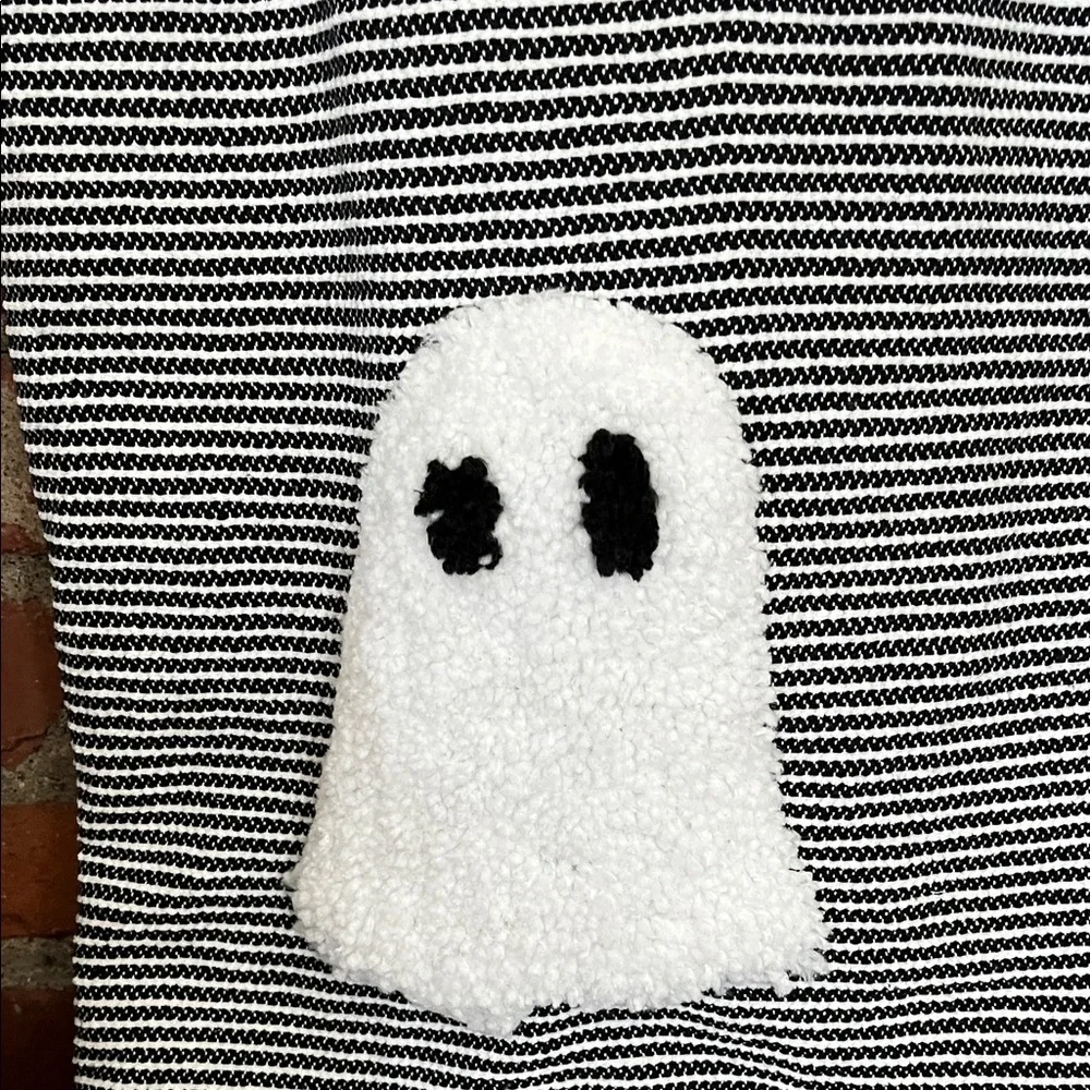 Rachel Zoe Black and White Striped Throw with Ghost and Pink Bow